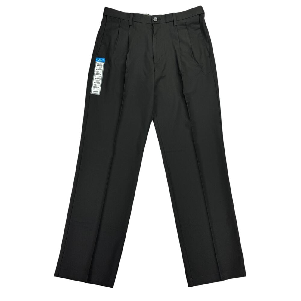 Haggar Mens Cool 18 Pro Classic Fit Pleated Stretch Dress Pants Black 34x32